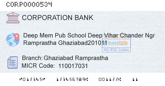 Corporation Bank Ghaziabad RamprasthaBranch 