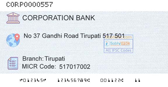 Corporation Bank TirupatiBranch 