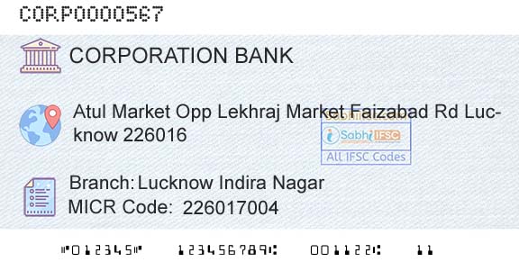 Corporation Bank Lucknow Indira NagarBranch 