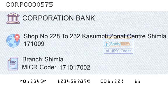 Corporation Bank ShimlaBranch 