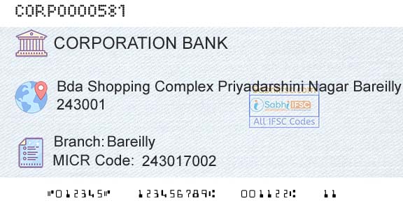 Corporation Bank BareillyBranch 