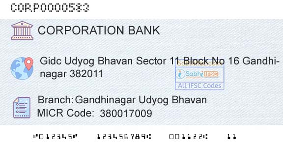 Corporation Bank Gandhinagar Udyog BhavanBranch 