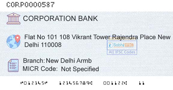 Corporation Bank New Delhi ArmbBranch 