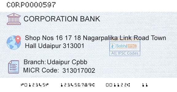 Corporation Bank Udaipur CpbbBranch 