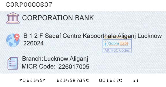 Corporation Bank Lucknow AliganjBranch 