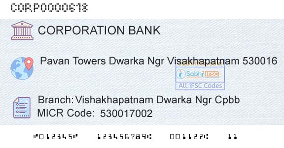Corporation Bank Vishakhapatnam Dwarka Ngr CpbbBranch 