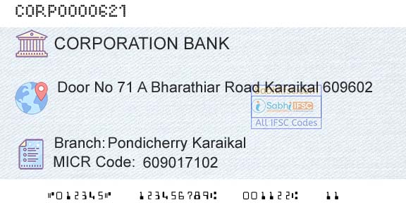Corporation Bank Pondicherry KaraikalBranch 
