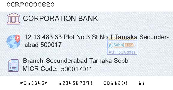 Corporation Bank Secunderabad Tarnaka ScpbBranch 
