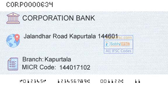 Corporation Bank KapurtalaBranch 