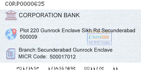 Corporation Bank Secunderabad Gunrock EnclaveBranch 