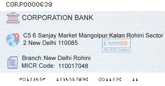 Corporation Bank New Delhi RohiniBranch 