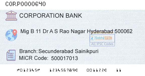 Corporation Bank Secunderabad SainikpuriBranch 