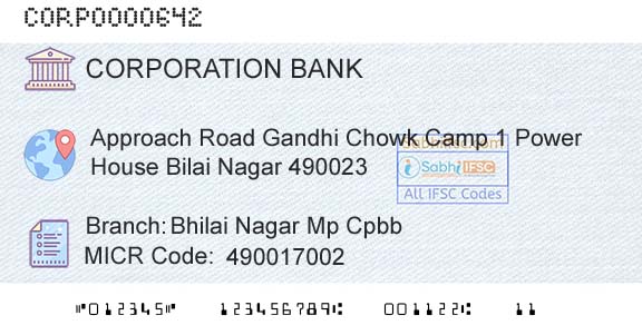 Corporation Bank Bhilai Nagar Mp CpbbBranch 