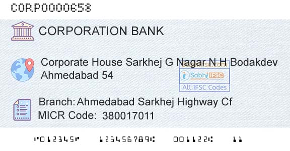 Corporation Bank Ahmedabad Sarkhej Highway CfBranch 