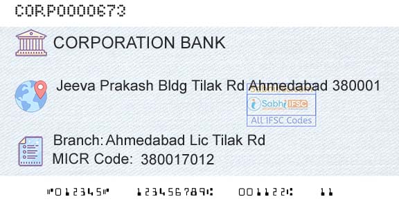 Corporation Bank Ahmedabad Lic Tilak RdBranch 