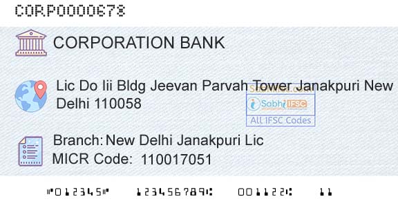 Corporation Bank New Delhi Janakpuri LicBranch 