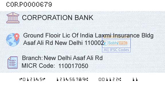 Corporation Bank New Delhi Asaf Ali RdBranch 