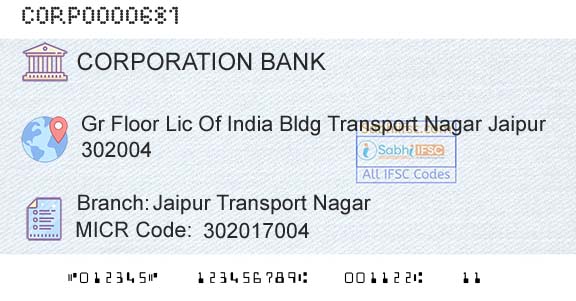 Corporation Bank Jaipur Transport NagarBranch 