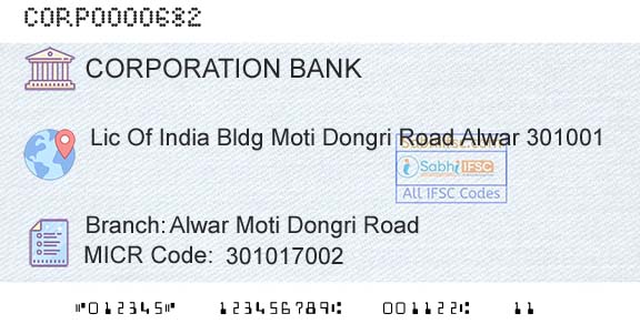 Corporation Bank Alwar Moti Dongri RoadBranch 