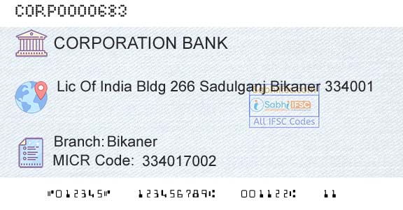 Corporation Bank BikanerBranch 