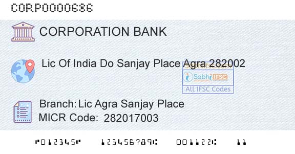Corporation Bank Lic Agra Sanjay PlaceBranch 
