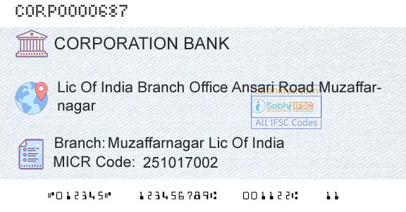 Corporation Bank Muzaffarnagar Lic Of IndiaBranch 