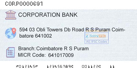 Corporation Bank Coimbatore R S PuramBranch 