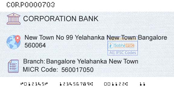 Corporation Bank Bangalore Yelahanka New TownBranch 