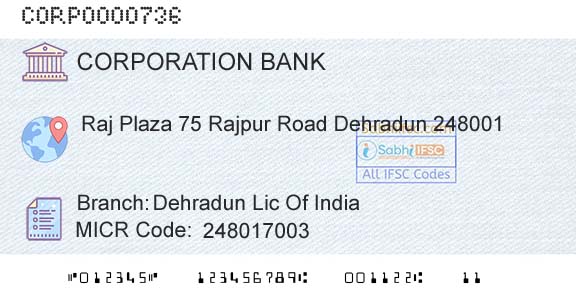 Corporation Bank Dehradun Lic Of IndiaBranch 