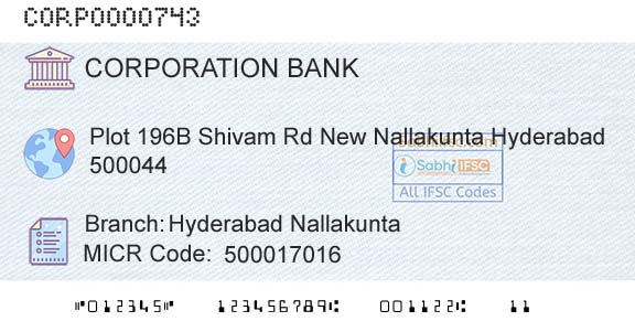 Corporation Bank Hyderabad NallakuntaBranch 
