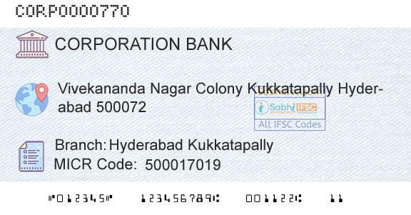 Corporation Bank Hyderabad KukkatapallyBranch 