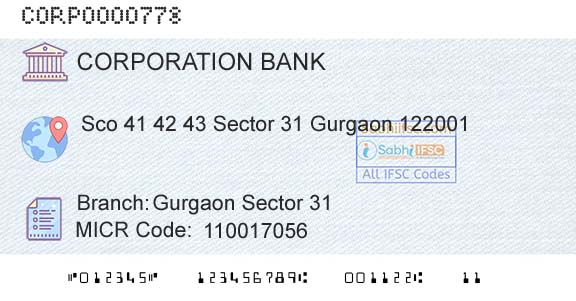Corporation Bank Gurgaon Sector 31Branch 