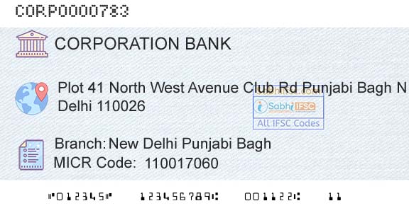 Corporation Bank New Delhi Punjabi BaghBranch 