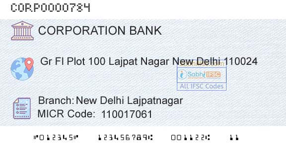 Corporation Bank New Delhi LajpatnagarBranch 