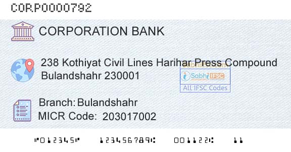 Corporation Bank BulandshahrBranch 