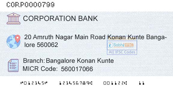 Corporation Bank Bangalore Konan KunteBranch 