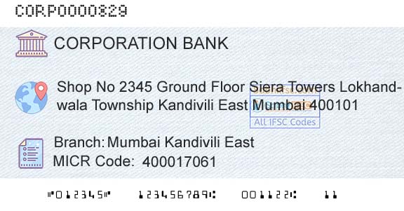 Corporation Bank Mumbai Kandivili East Branch 