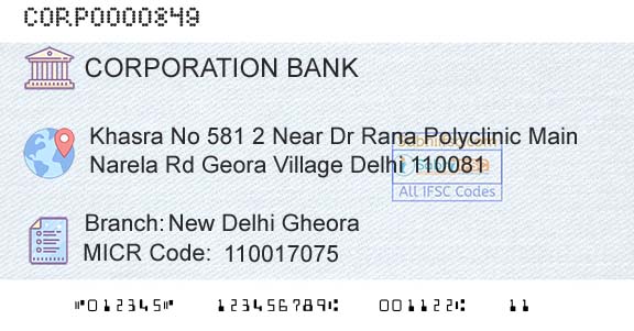 Corporation Bank New Delhi GheoraBranch 