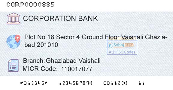 Corporation Bank Ghaziabad VaishaliBranch 