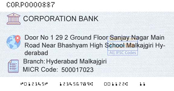 Corporation Bank Hyderabad MalkajgiriBranch 