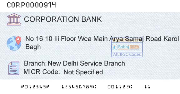 Corporation Bank New Delhi Service BranchBranch 