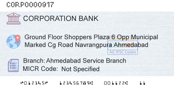Corporation Bank Ahmedabad Service BranchBranch 
