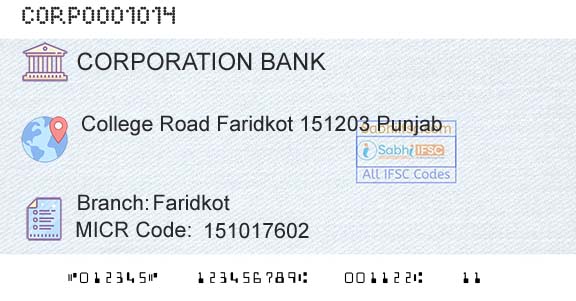 Corporation Bank FaridkotBranch 