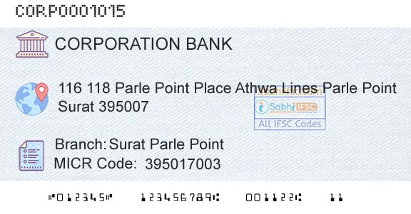 Corporation Bank Surat Parle PointBranch 