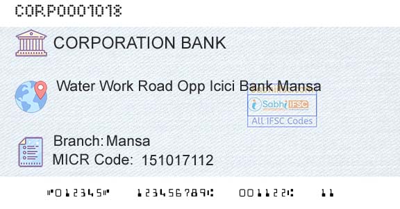 Corporation Bank MansaBranch 