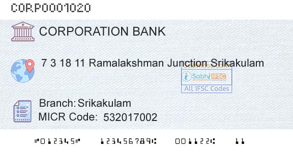 Corporation Bank SrikakulamBranch 