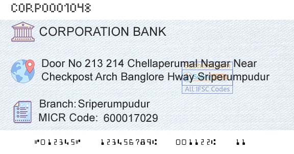 Corporation Bank SriperumpudurBranch 