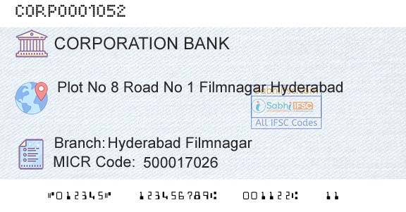 Corporation Bank Hyderabad FilmnagarBranch 