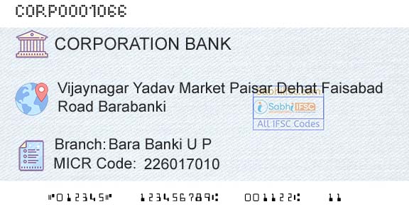 Corporation Bank Bara Banki U P Branch 