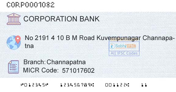 Corporation Bank ChannapatnaBranch 